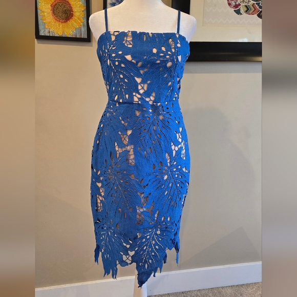 Lulus Dresses & Skirts - Lulu's Strapless Royal Blue Lace Cutout Dress
